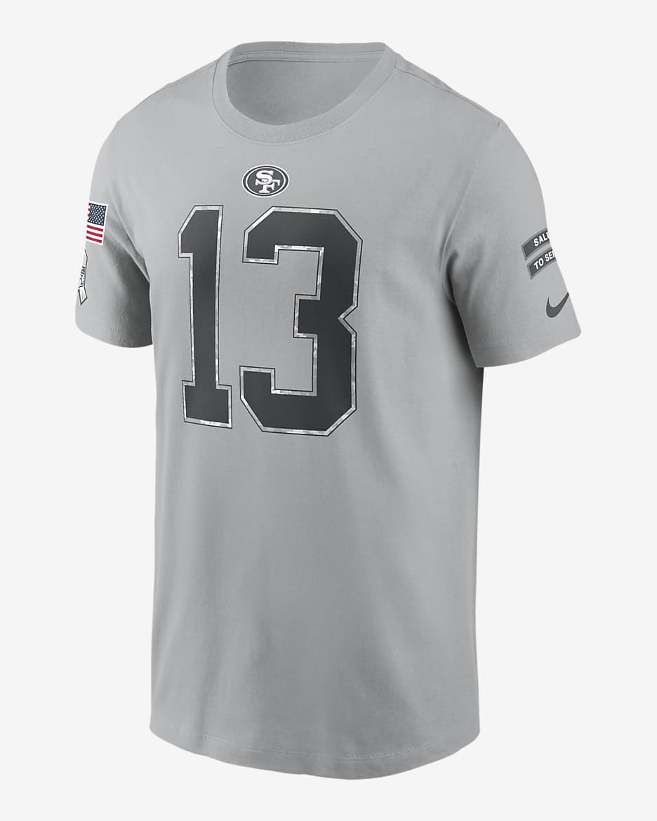 Men s Nike Christian McCaffrey Gray San Francisco 49ers 2024 Salute to Service Name Number T Shirt